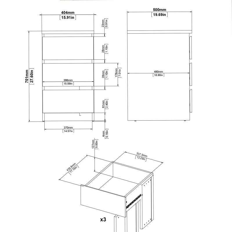 Alaska Jackson Hickory Oak 3 Drawer Bedside - FurniComp