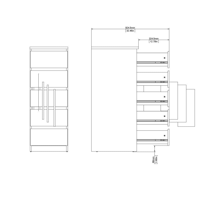 Alaska Tall Narrow Jackson Hickory Oak 5 Drawer Chest of Drawer - FurniComp