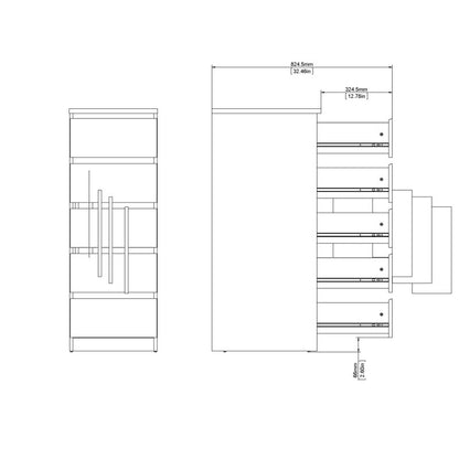 Alaska Tall Narrow Jackson Hickory Oak 5 Drawer Chest of Drawer - FurniComp