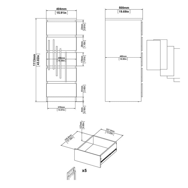 Alaska Narrow Matt Black 5 Drawer Chest of Drawer - FurniComp