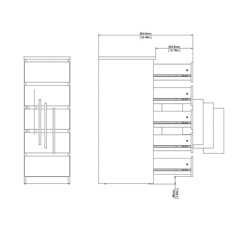 Alaska Narrow Matt Black 5 Drawer Chest of Drawer - FurniComp