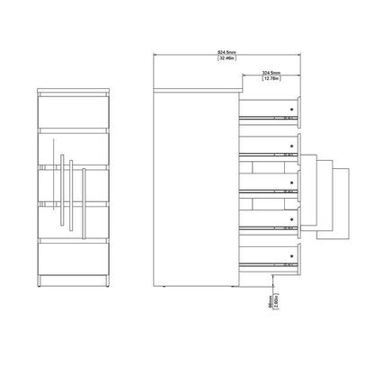 Alaska Narrow Matt Black 5 Drawer Chest of Drawer - FurniComp