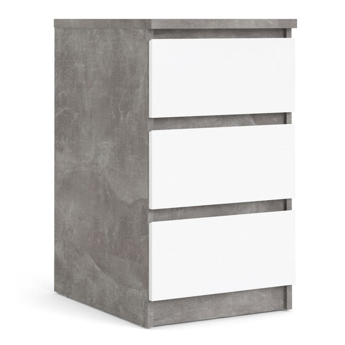 Alaska White Gloss and Concrete Grey 3 Drawer Bedside - FurniComp