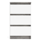 Alaska White Gloss and Concrete Grey 3 Drawer Bedside - FurniComp