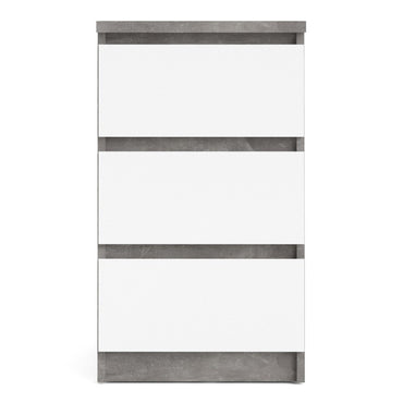 Alaska White Gloss and Concrete Grey 3 Drawer Bedside - FurniComp