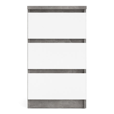 Alaska White Gloss and Concrete Grey 3 Drawer Bedside - FurniComp
