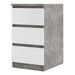 Alaska White Gloss and Concrete Grey 3 Drawer Bedside - FurniComp