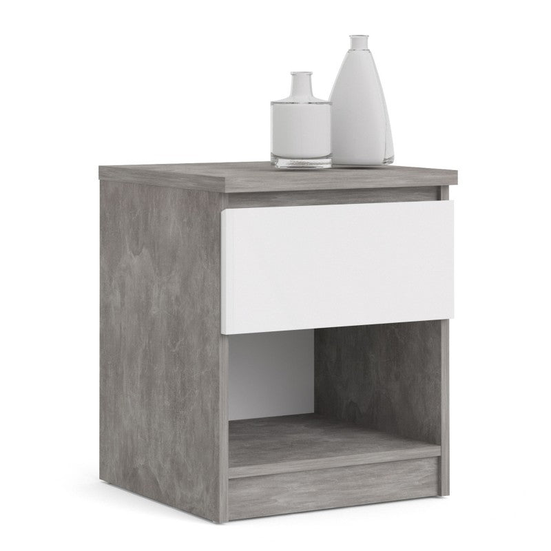 Alaska White Gloss and Concrete Grey 1 Drawer 1 Shelf Bedside - FurniComp