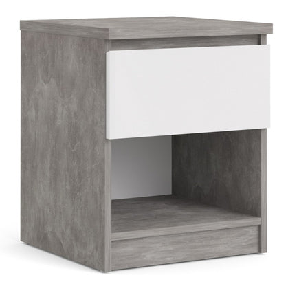 Alaska White Gloss and Concrete Grey 1 Drawer 1 Shelf Bedside - FurniComp