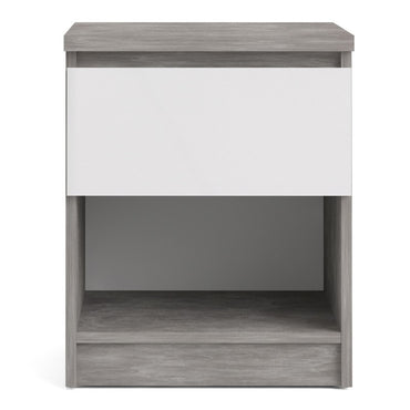 Alaska White Gloss and Concrete Grey 1 Drawer 1 Shelf Bedside - FurniComp