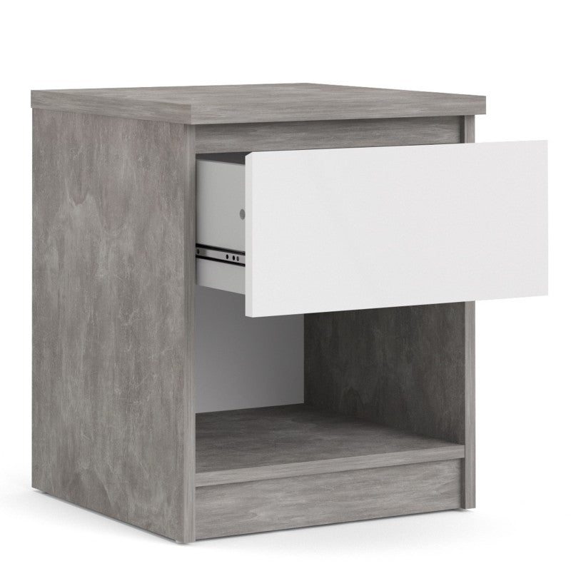 Alaska White Gloss and Concrete Grey 1 Drawer 1 Shelf Bedside - FurniComp