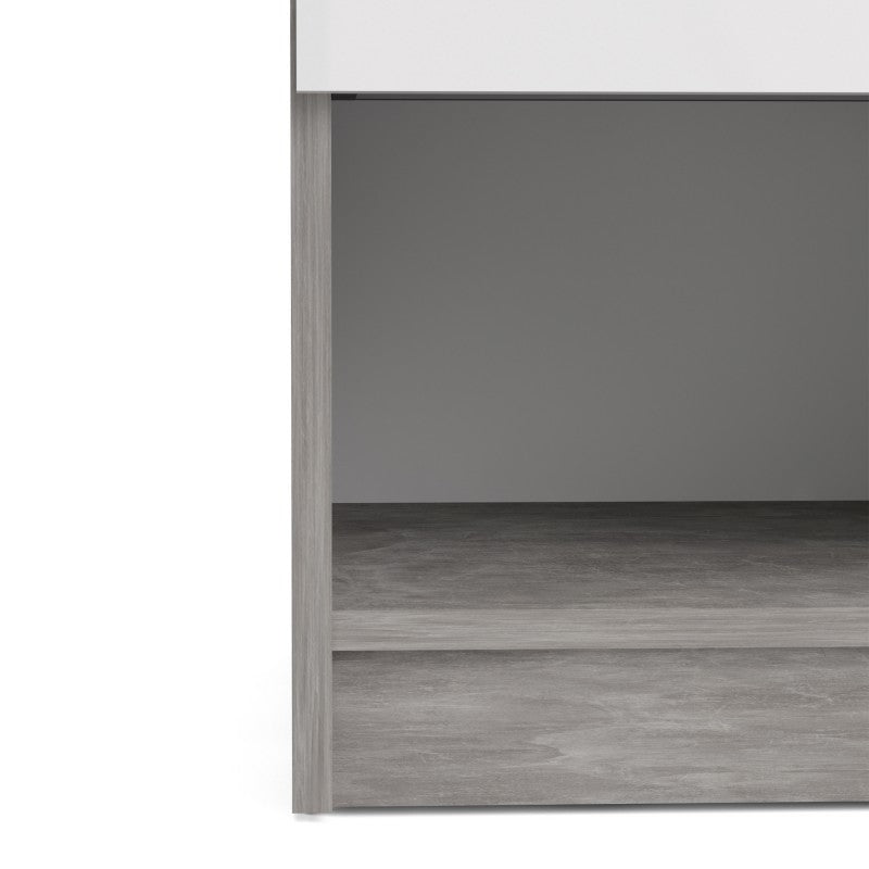 Alaska White Gloss and Concrete Grey 1 Drawer 1 Shelf Bedside - FurniComp