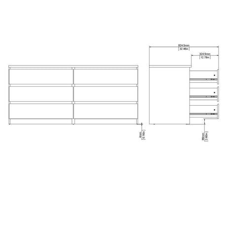 Alaska Wide Jackson Hickory Oak 6 Drawers (3+3) Chest of Drawer - FurniComp
