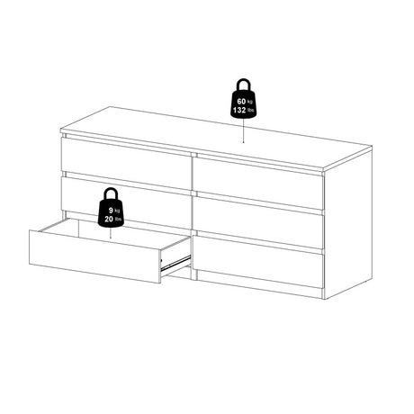 Alaska Wide Jackson Hickory Oak 6 Drawers (3+3) Chest of Drawer - FurniComp