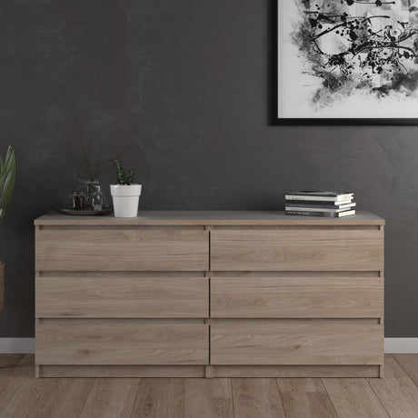 Alaska Wide Jackson Hickory Oak 6 Drawers (3+3) Chest of Drawer - FurniComp