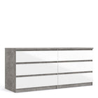 Alaska Wide White Gloss and Concrete Grey 6 Drawers (3+3) Chest of Drawer - FurniComp