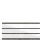 Alaska Wide White Gloss and Concrete Grey 6 Drawers (3+3) Chest of Drawer - FurniComp