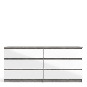 Alaska Wide White Gloss and Concrete Grey 6 Drawers (3+3) Chest of Drawer - FurniComp