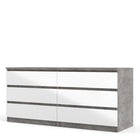 Alaska Wide White Gloss and Concrete Grey 6 Drawers (3+3) Chest of Drawer - FurniComp