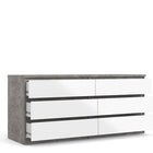 Alaska Wide White Gloss and Concrete Grey 6 Drawers (3+3) Chest of Drawer - FurniComp