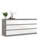 Alaska Wide White Gloss and Concrete Grey 6 Drawers (3+3) Chest of Drawer - FurniComp