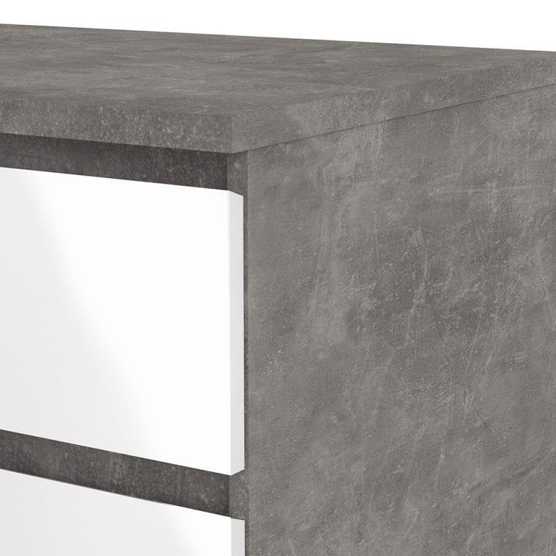 Alaska Wide White Gloss and Concrete Grey 6 Drawers (3+3) Chest of Drawer - FurniComp