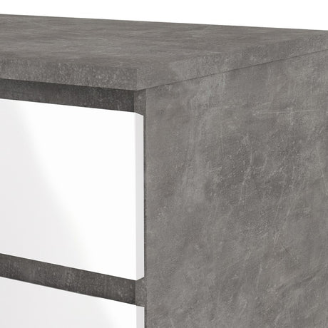 Alaska Wide White Gloss and Concrete Grey 6 Drawers (3+3) Chest of Drawer - FurniComp