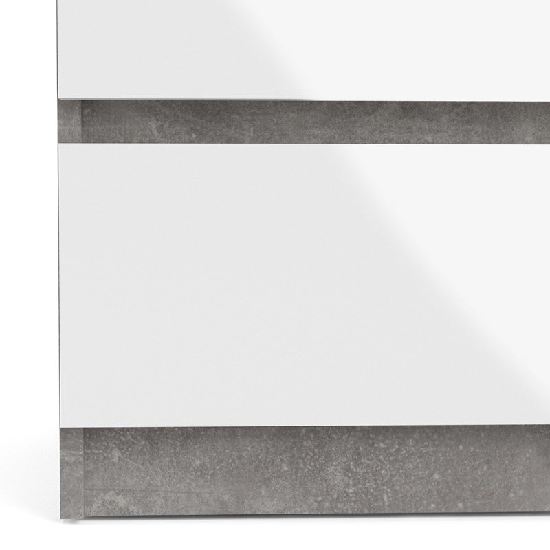 Alaska Wide White Gloss and Concrete Grey 6 Drawers (3+3) Chest of Drawer - FurniComp