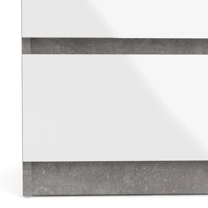 Alaska Wide White Gloss and Concrete Grey 6 Drawers (3+3) Chest of Drawer - FurniComp