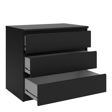 Alaska 3 Drawers Matt Black Chest of Drawer - FurniComp