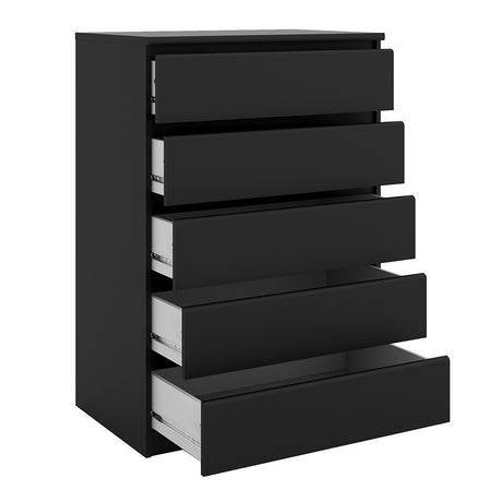 Alaska 5 Drawers Matt Black Chest of Drawer - FurniComp