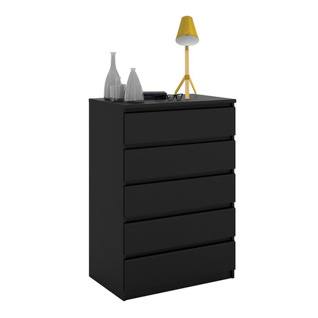 Alaska 5 Drawers Matt Black Chest of Drawer - FurniComp