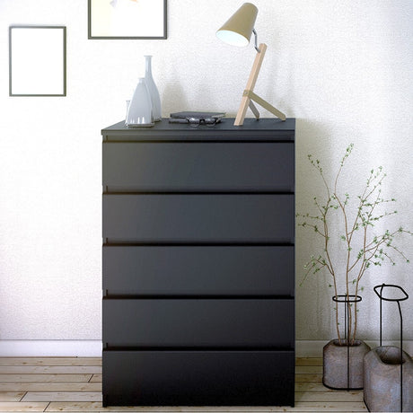 Alaska 5 Drawers Matt Black Chest of Drawer - FurniComp