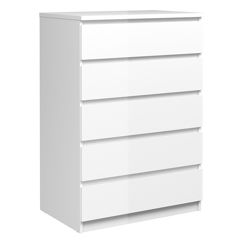 Alaska 5 Drawers White Gloss Chest of Drawer - FurniComp