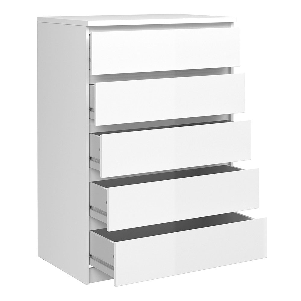 Alaska 5 Drawers White Gloss Chest of Drawer - FurniComp