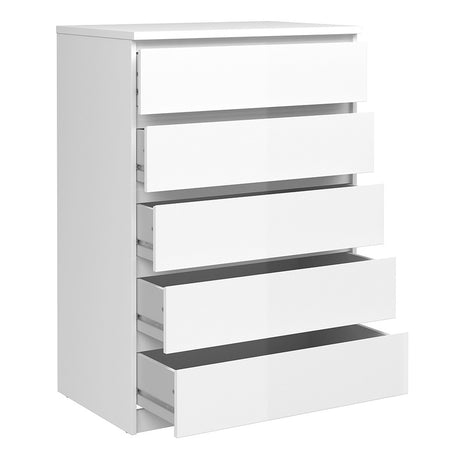 Alaska 5 Drawers White Gloss Chest of Drawer - FurniComp