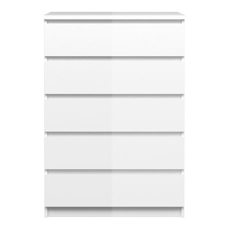 Alaska 5 Drawers White Gloss Chest of Drawer - FurniComp