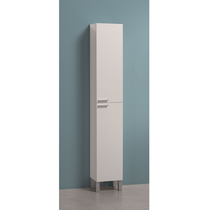 Alaska Tall Narrow White Gloss Bathroom Cupboard Storage Cabinet - FurniComp