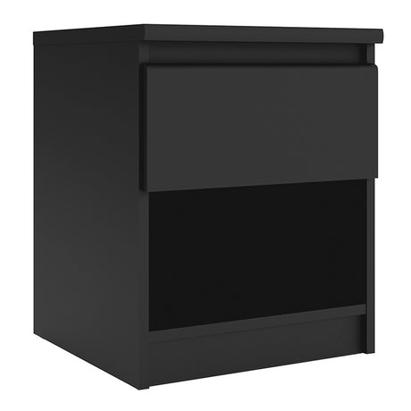 Alaska Matt Black 1 Drawer 1 Shelf Bedside - FurniComp