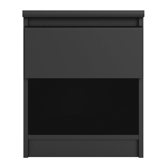 Alaska Matt Black 1 Drawer 1 Shelf Bedside - FurniComp