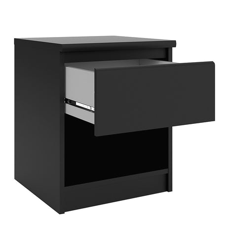 Alaska Matt Black 1 Drawer 1 Shelf Bedside - FurniComp
