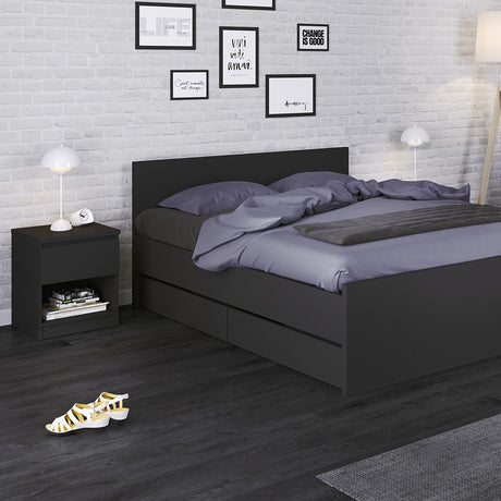 Alaska Matt Black 1 Drawer 1 Shelf Bedside - FurniComp