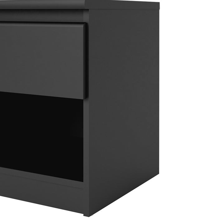 Alaska Matt Black 1 Drawer 1 Shelf Bedside - FurniComp