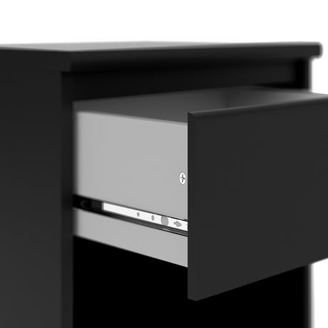 Alaska Matt Black 1 Drawer 1 Shelf Bedside - FurniComp
