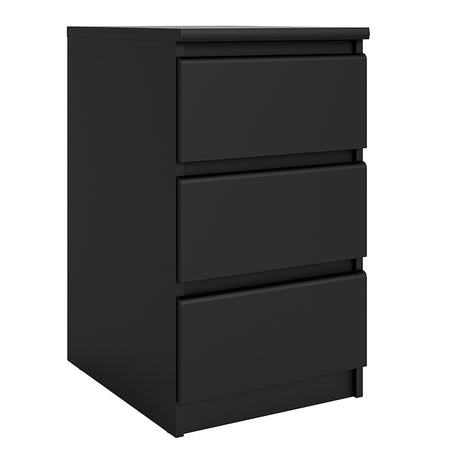 Alaska Matt Black 3 Drawer Bedside - FurniComp