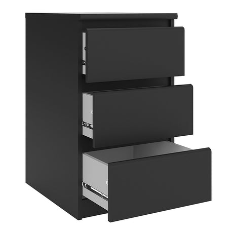 Alaska Matt Black 3 Drawer Bedside - FurniComp