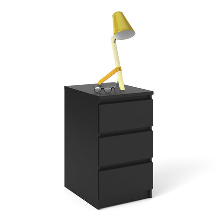 Alaska Matt Black 3 Drawer Bedside - FurniComp