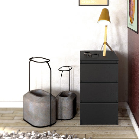 Alaska Matt Black 3 Drawer Bedside - FurniComp
