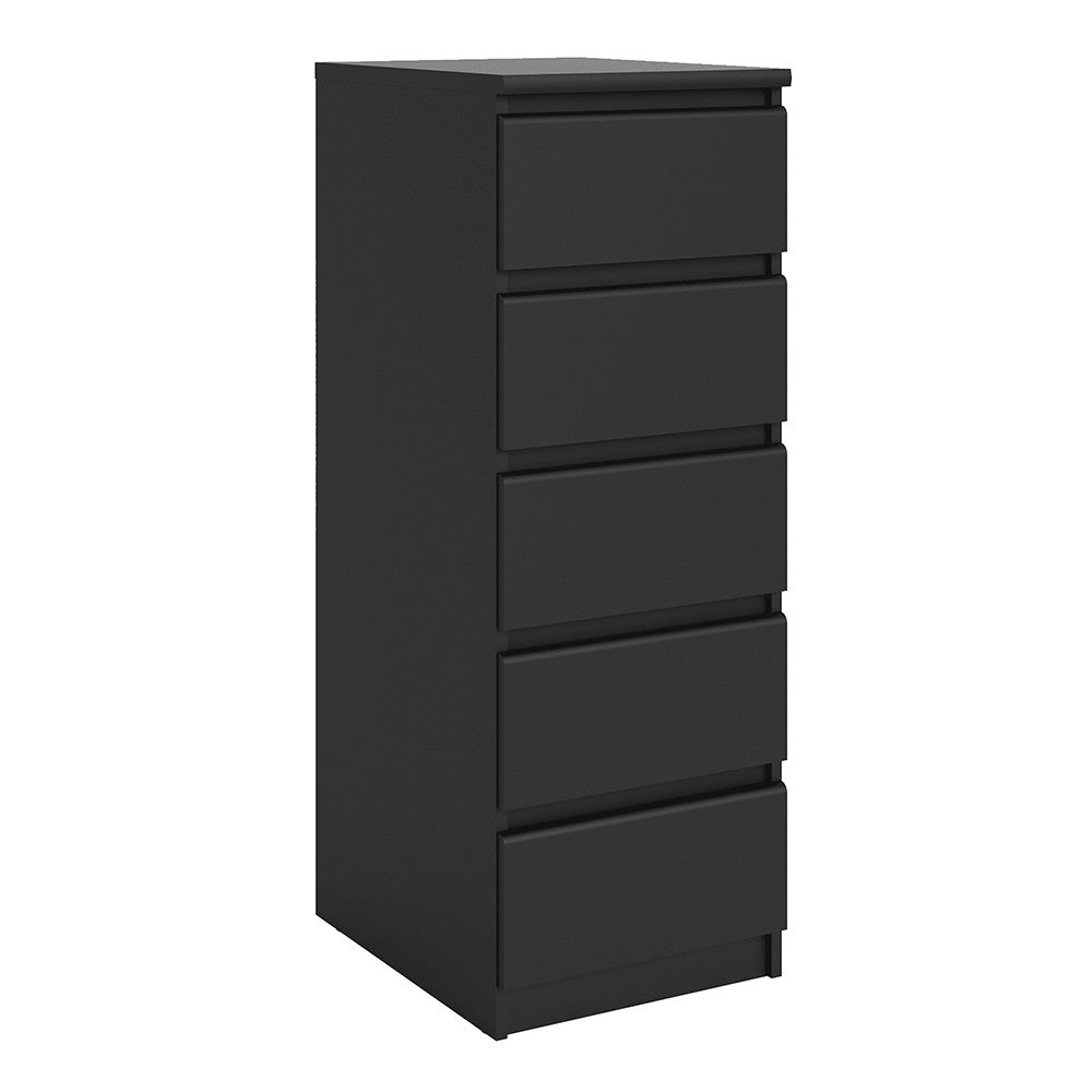 Alaska Narrow Matt Black 5 Drawer Chest of Drawer - FurniComp