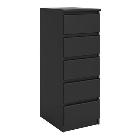 Alaska Narrow Matt Black 5 Drawer Chest of Drawer - FurniComp